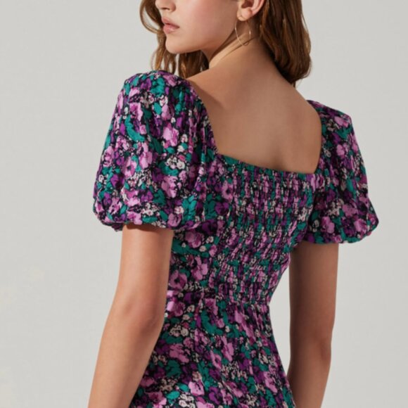 NWT ASTR Floral Square Neck Slit Front Midi Dres - Picture 2 of 6